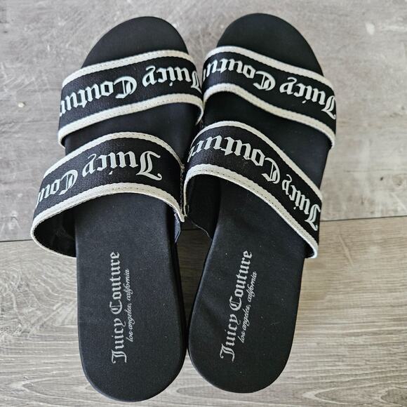 Juicy Couture Dawna Platform Slide Sandal Black White Double Strap Women Size 8 - Picture 6 of 11